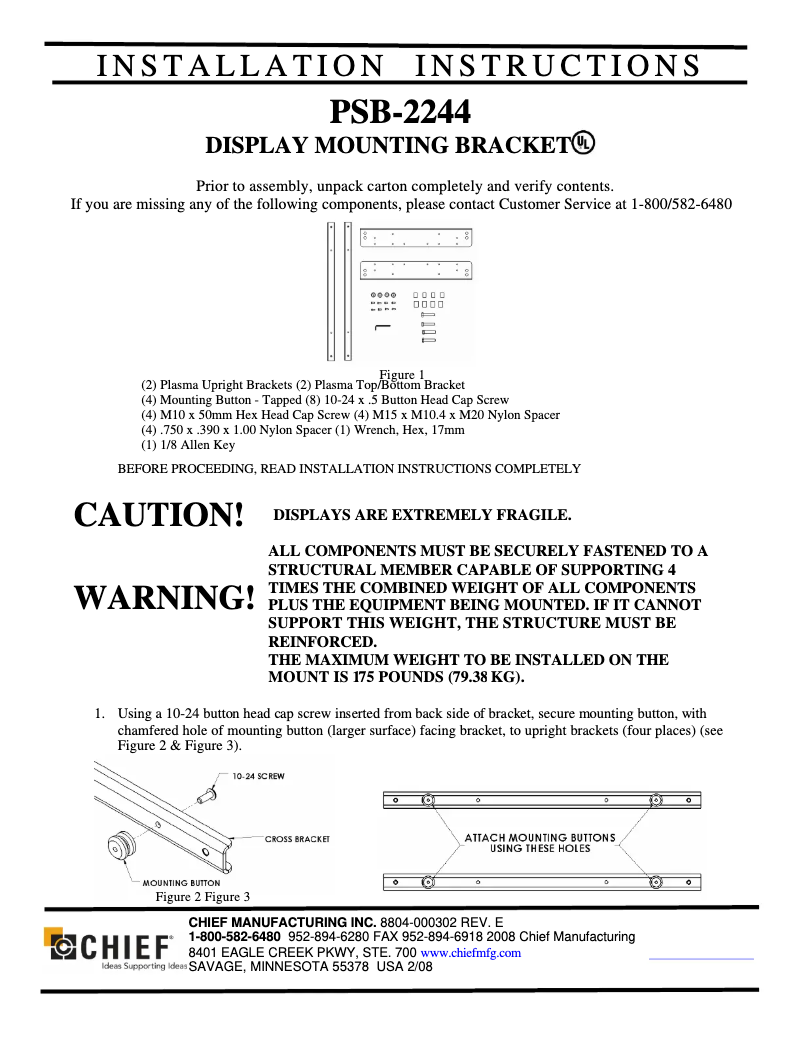 Page 1 of the manual User Manual Chief PCS2244