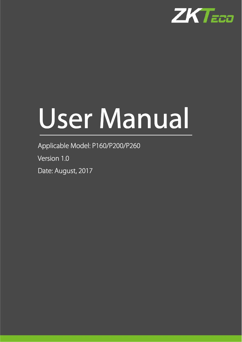 Page 1 of the manual User Manual ZKTeco P260