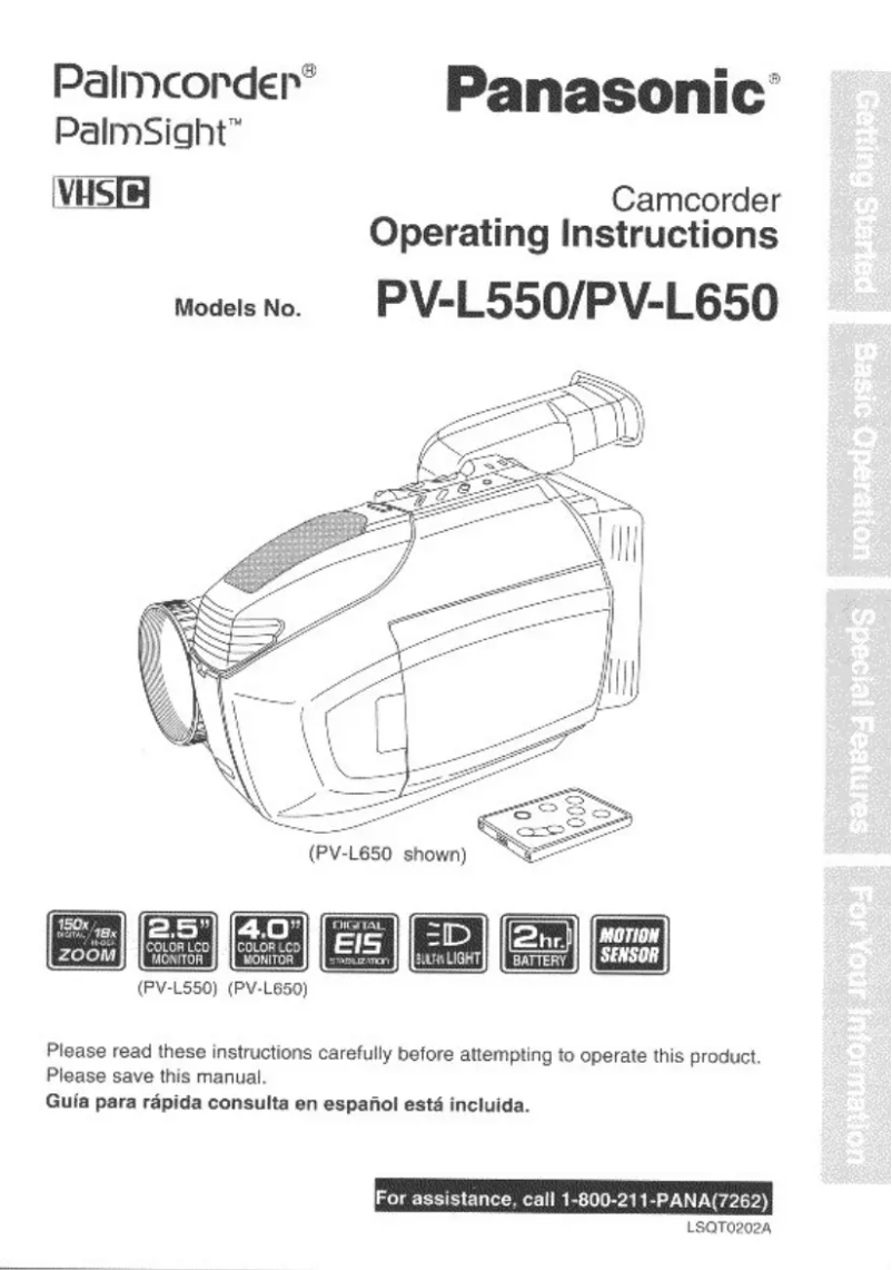First page image of the manual for Palmcorder PV-L650