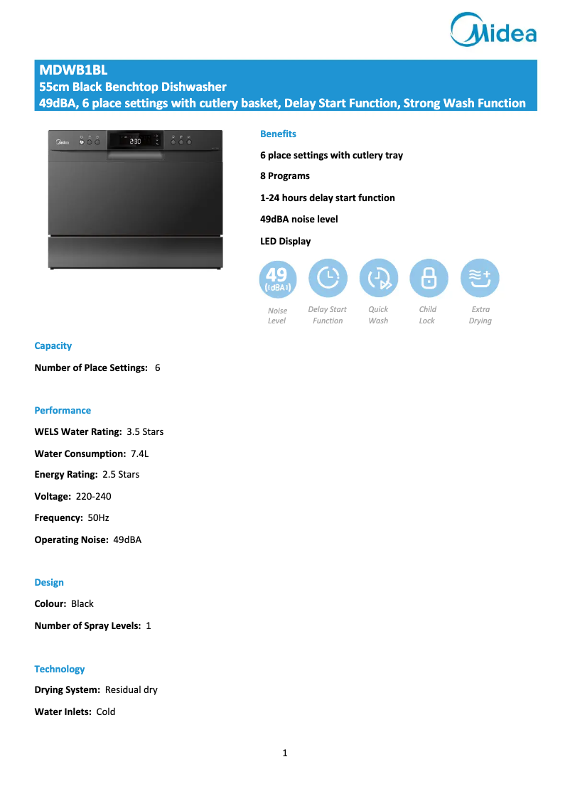 First page image of the manual for MDWB1BL