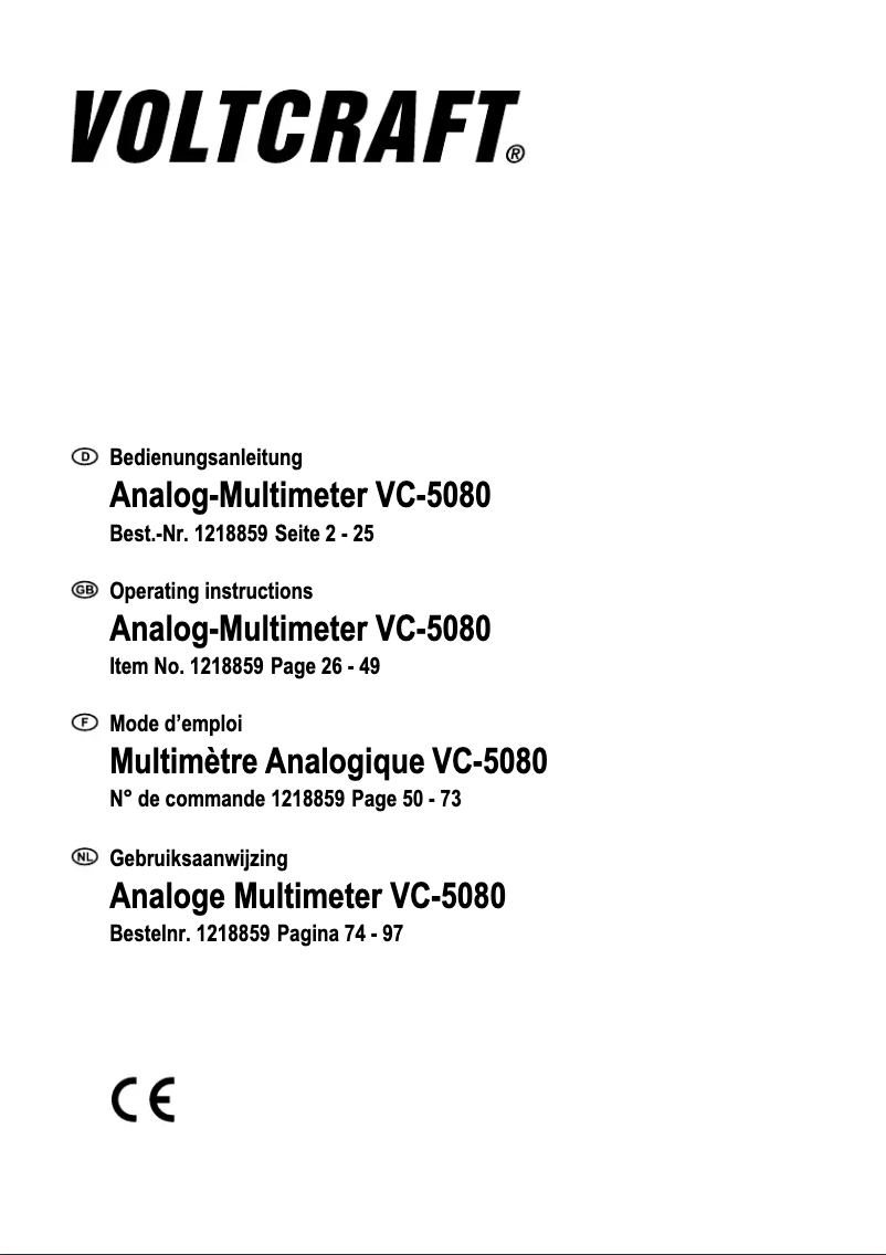 First page image of the manual for VC-5080