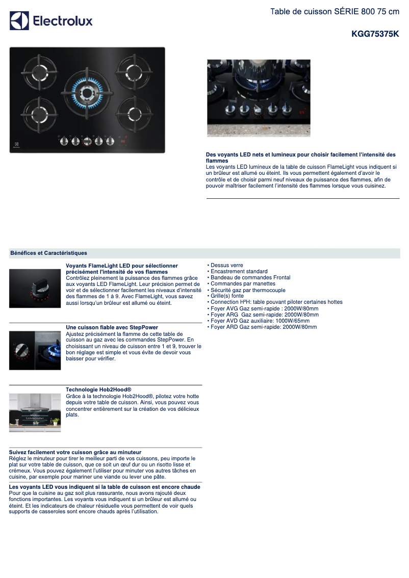 Page 1 of the manual Technical Sheet Electrolux KGG75375K