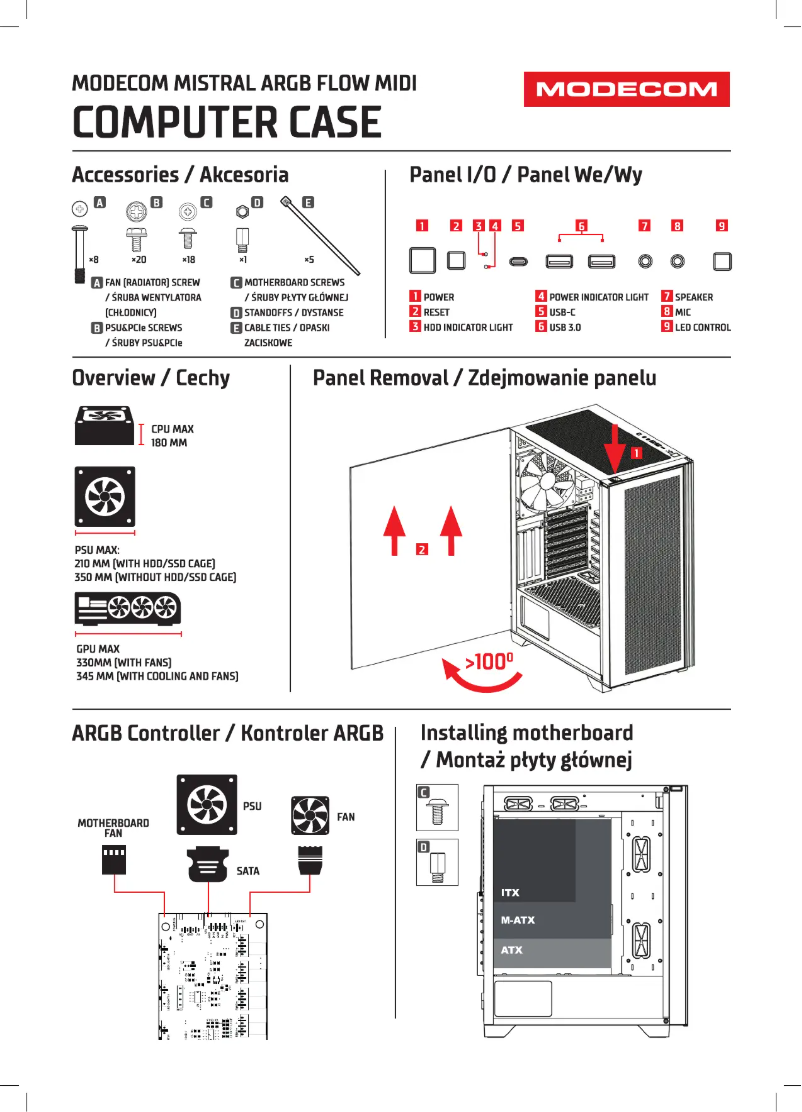First page image of the manual for Mistral ARGB FLOW Midi