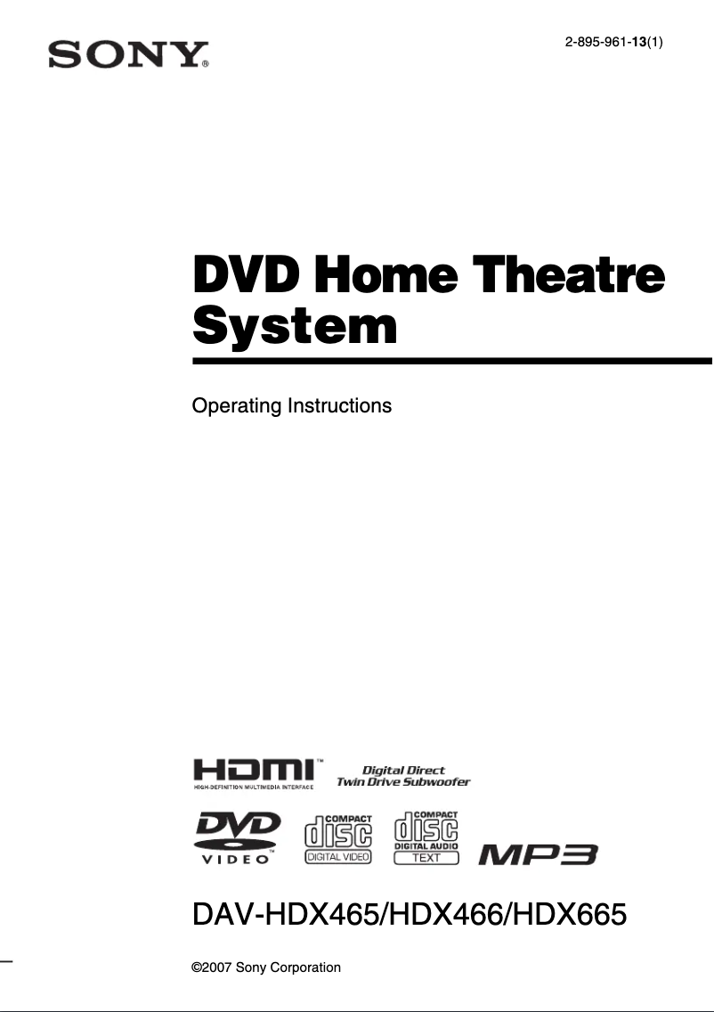 Page 1 of the manual User Manual Sony DAV-HDX466