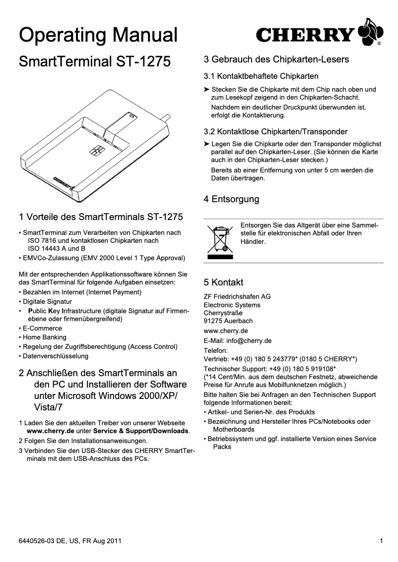 First page image of the manual for SmartTerminal ST-1275