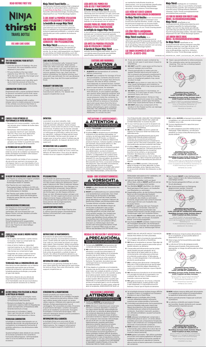 First page image of the manual for Thirsti