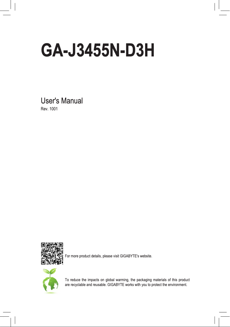 First page image of the manual for GA-J3455N-D3H
