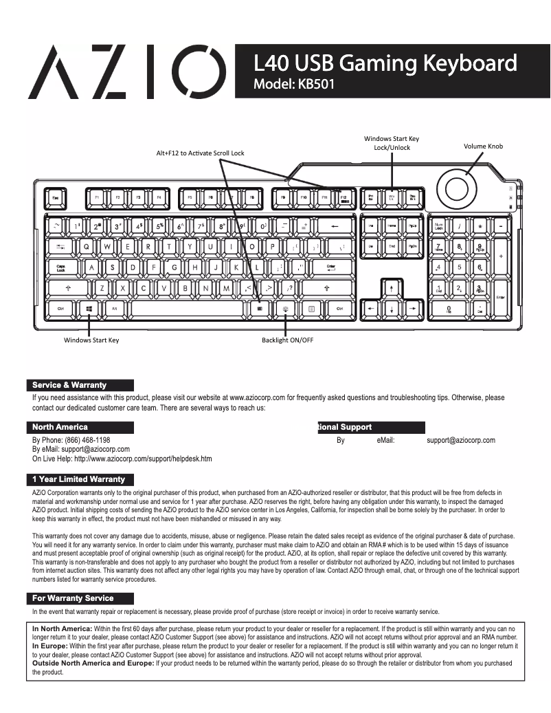 Page 1 of the manual User Manual Azio KB501