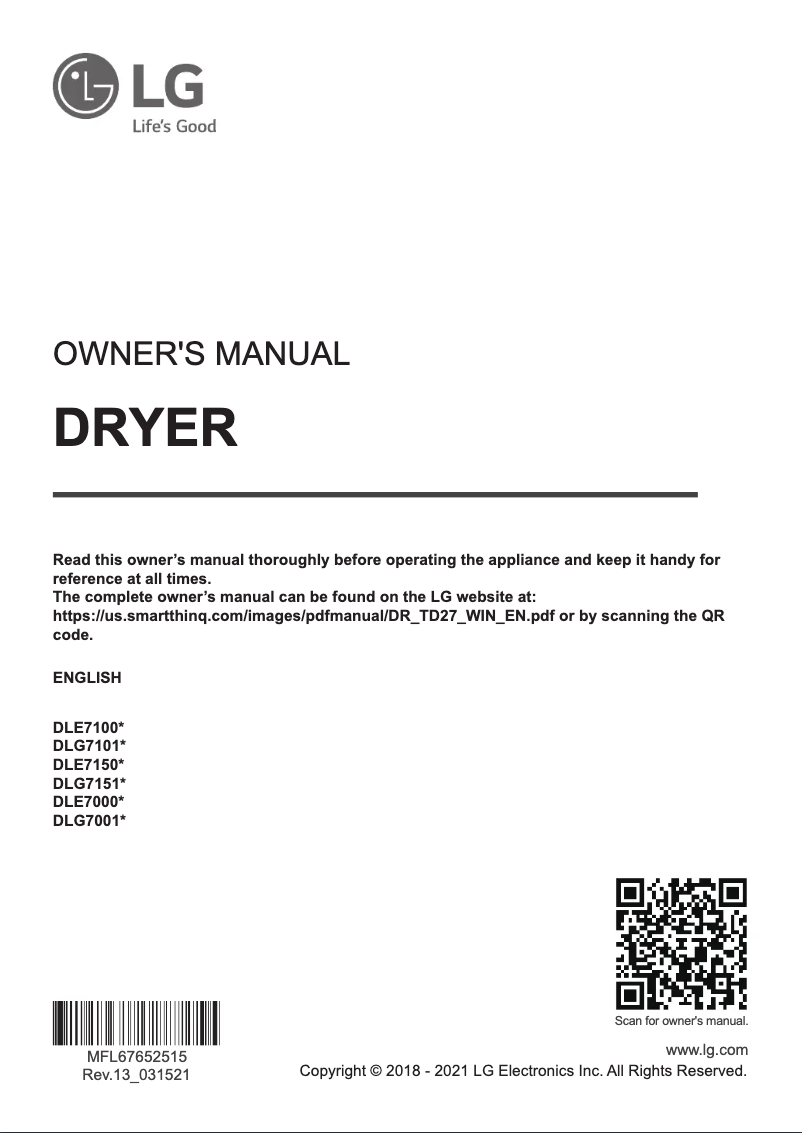 Page 1 of the manual User Manual LG DLG7151W