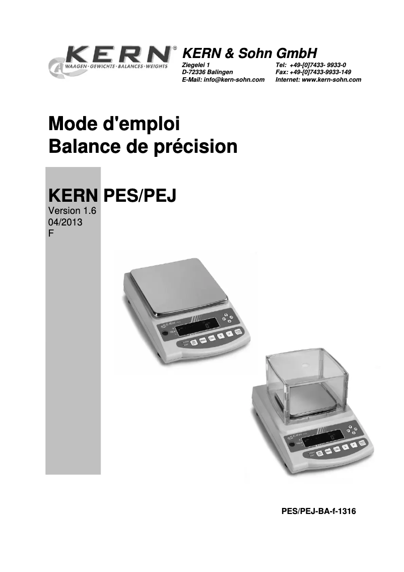 Page 1 of the manual User Manual Kern PEJ 620-3M