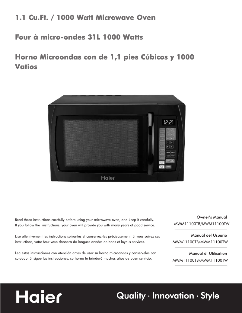 Page 1 of the manual User Manual Haier MWM11100TW