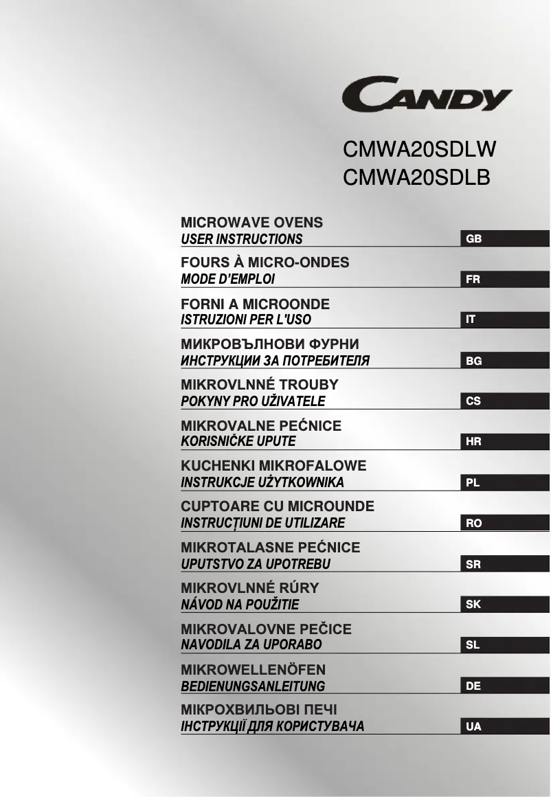 First page image of the manual for CMWA20SDLB