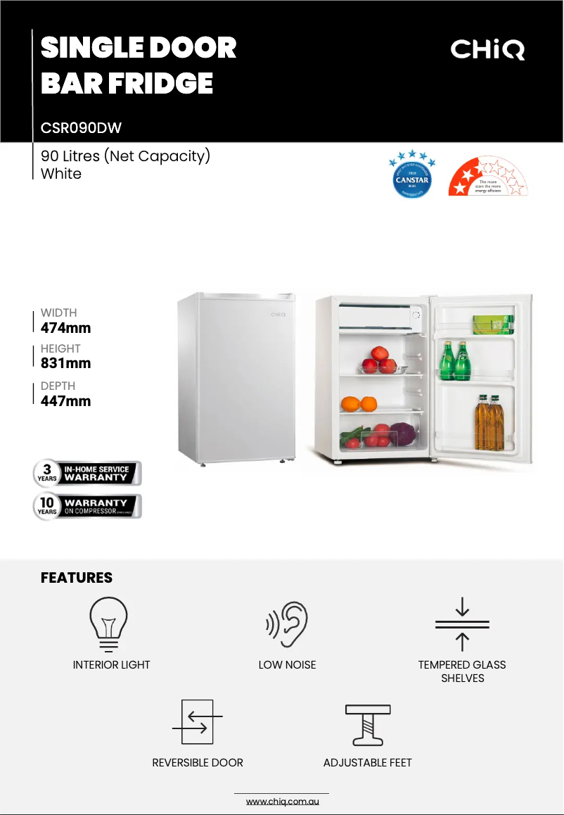 Page 1 de la notice Fiche technique CHiQ CSR090DW