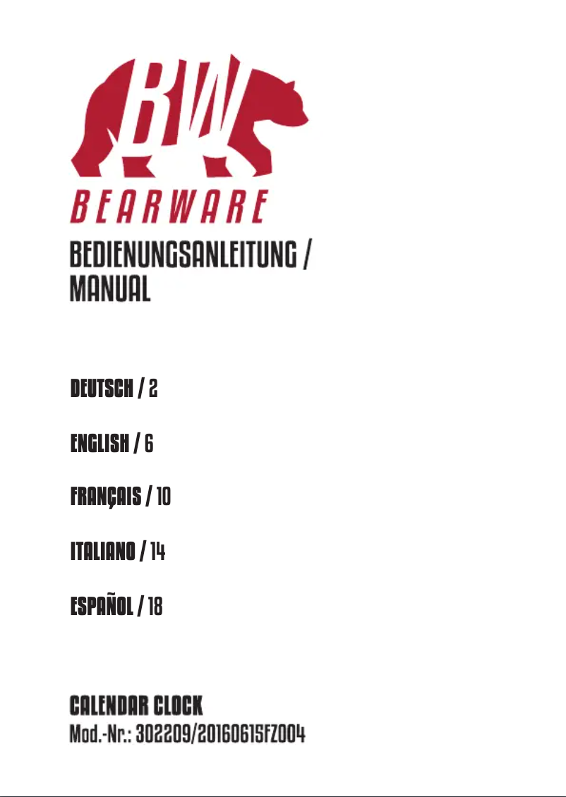 Page 1 of the manual User Manual Bearware 302209