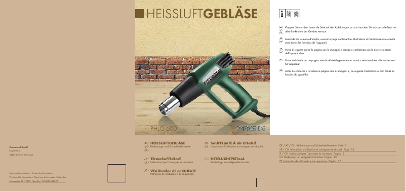 Page 1 of the manual User Manual Parkside PHLG 600