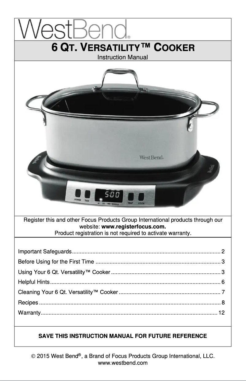 Image de la première page du manuel de l'appareil Versatility 84966RT