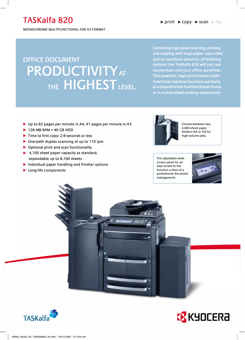 Page 1 of the manual Technical Sheet Kyocera TASKalfa 820