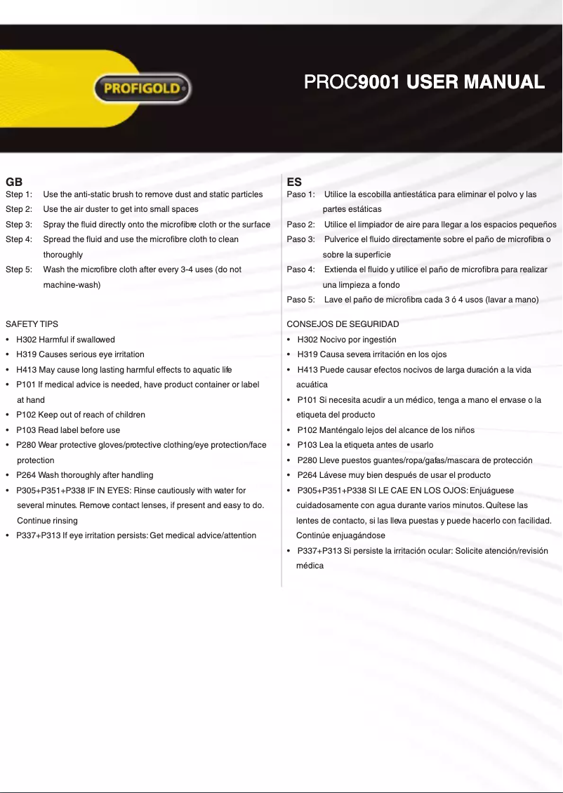 Page 1 of the manual User Manual Profigold PROC9001