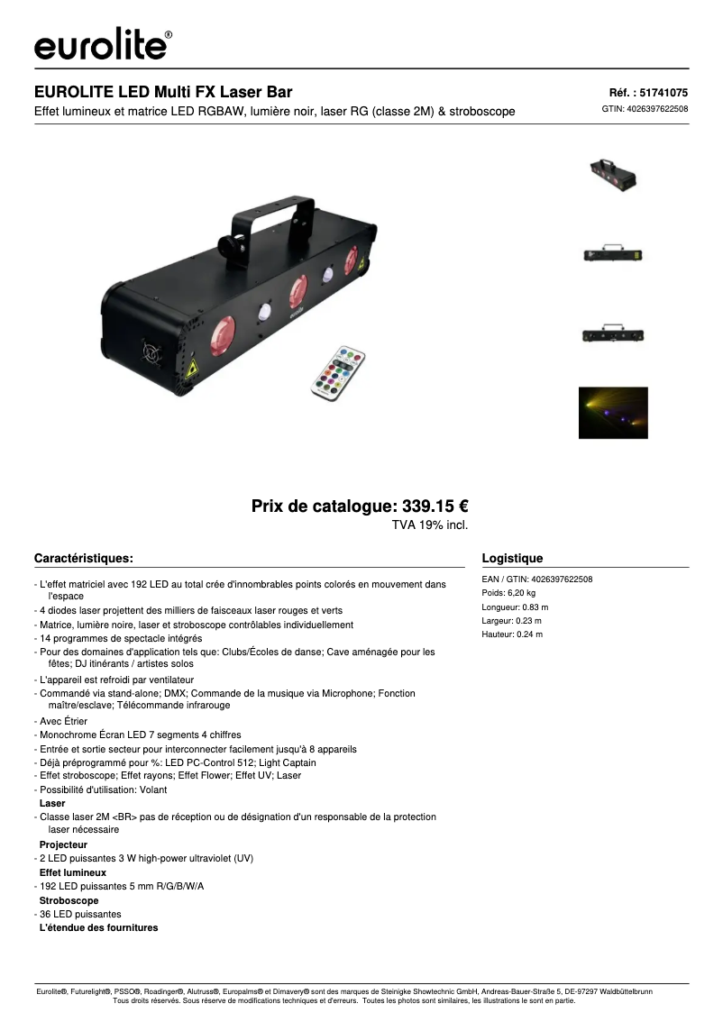 Page 1 of the manual Technical Sheet Eurolite LED Multi FX