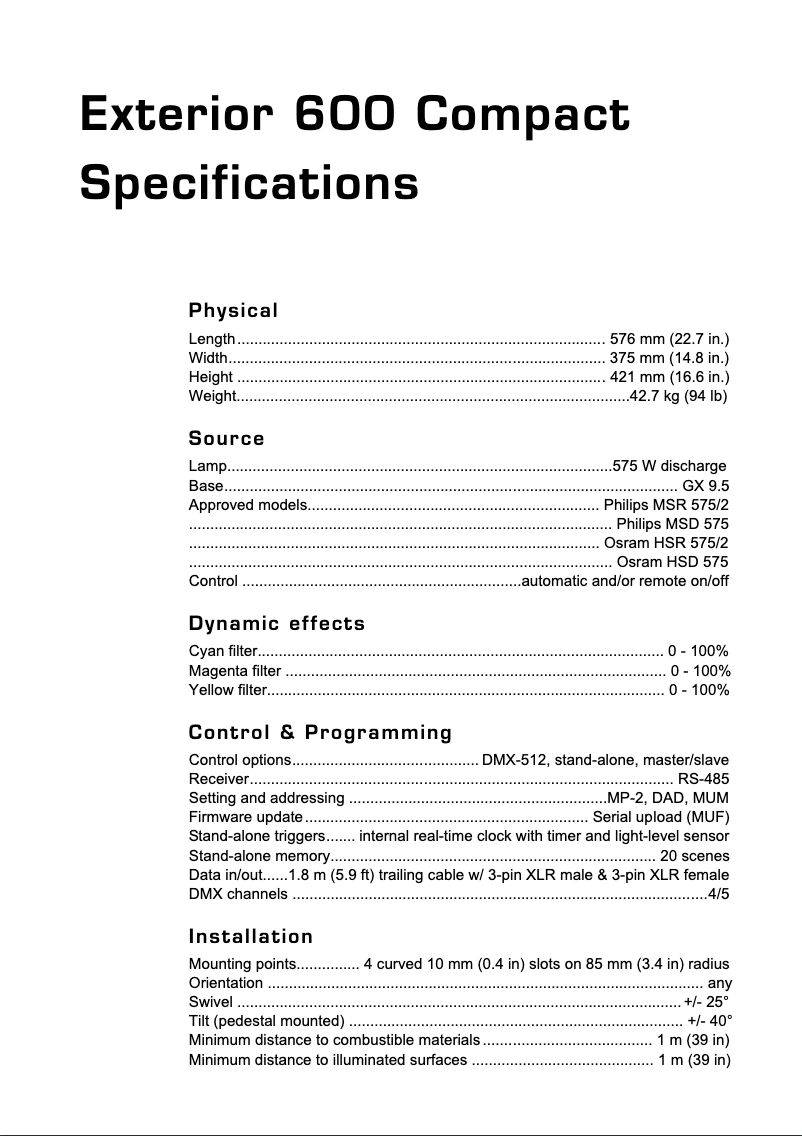 First page image of the manual for Exterior 600 Compact