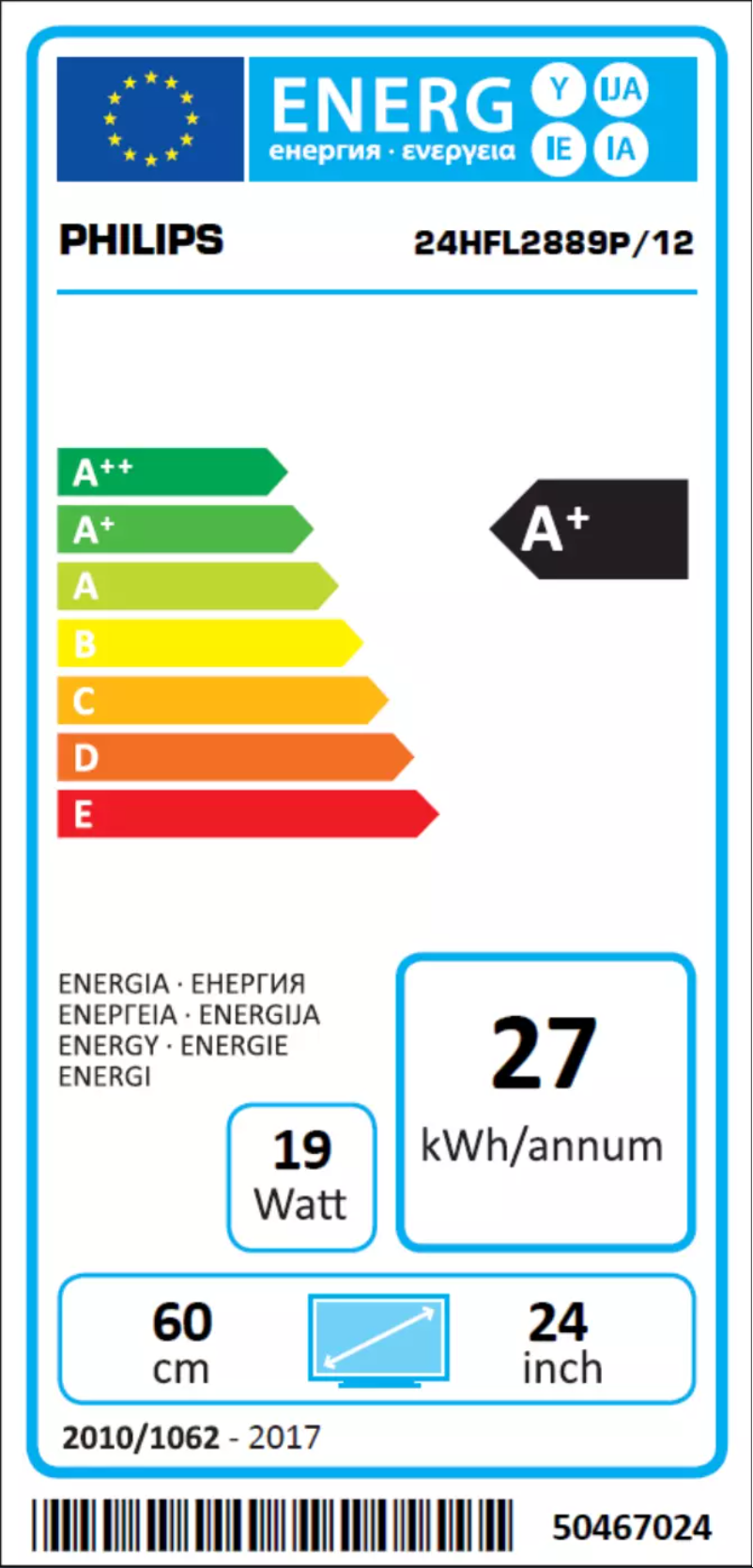 Page 1 of the manual Energy Label Philips 24HFL2889P