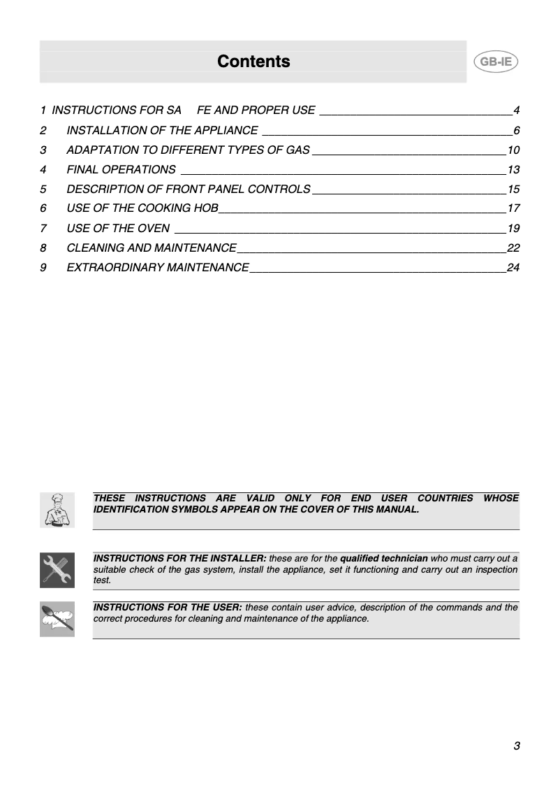 Page 1 of the manual User Manual Smeg SX91VLSA