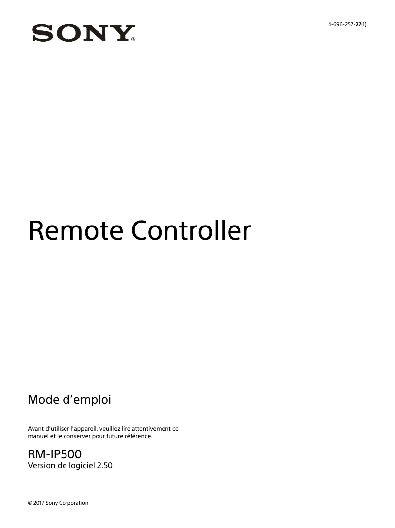 Page 1 of the manual User Manual Sony RM-IP500