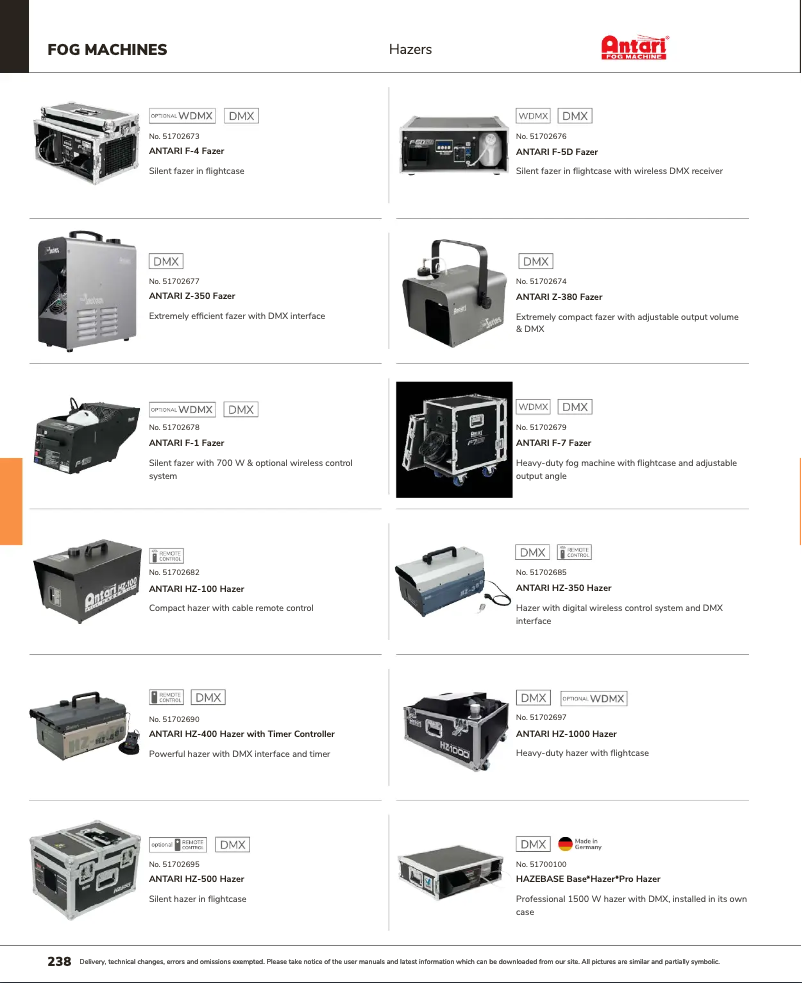 Page 1 of the manual Catalogue Antari F-4 Fazer