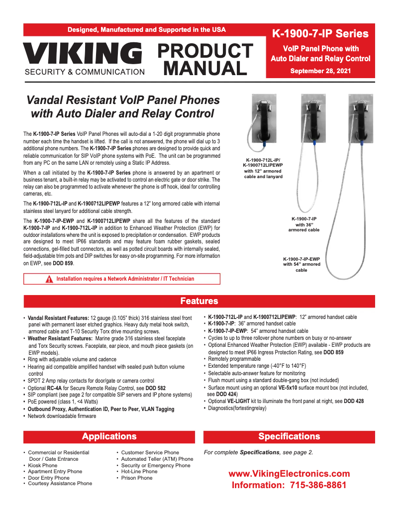 First page image of the manual for K-1900-712L-IP