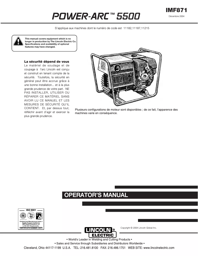 Page 1 de la notice Manuel utilisateur Lincoln Electric Power Arc 5500