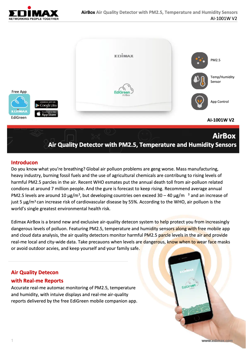 First page image of the manual for AI-1001W V2