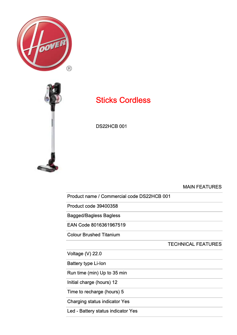 First page image of the manual for Discovery DS22HCB 001