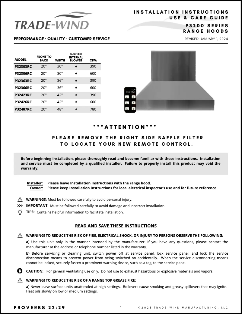 Page 1 of the manual User Manual Trade-Wind P32363RC