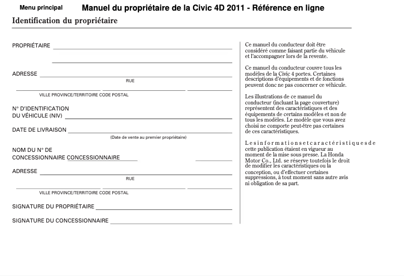 Page 1 of the manual User Manual Honda Civic (2011)