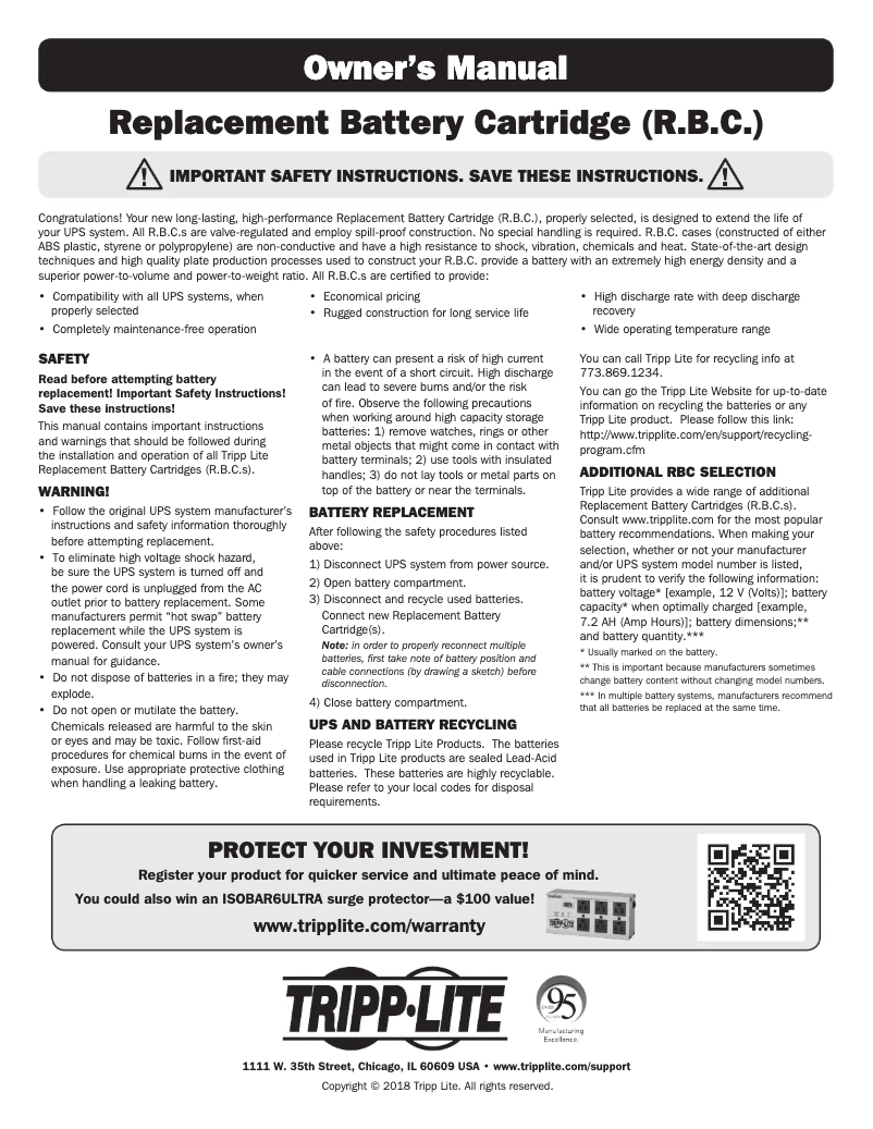 Page 1 of the manual User Manual Tripp Lite RBC36H