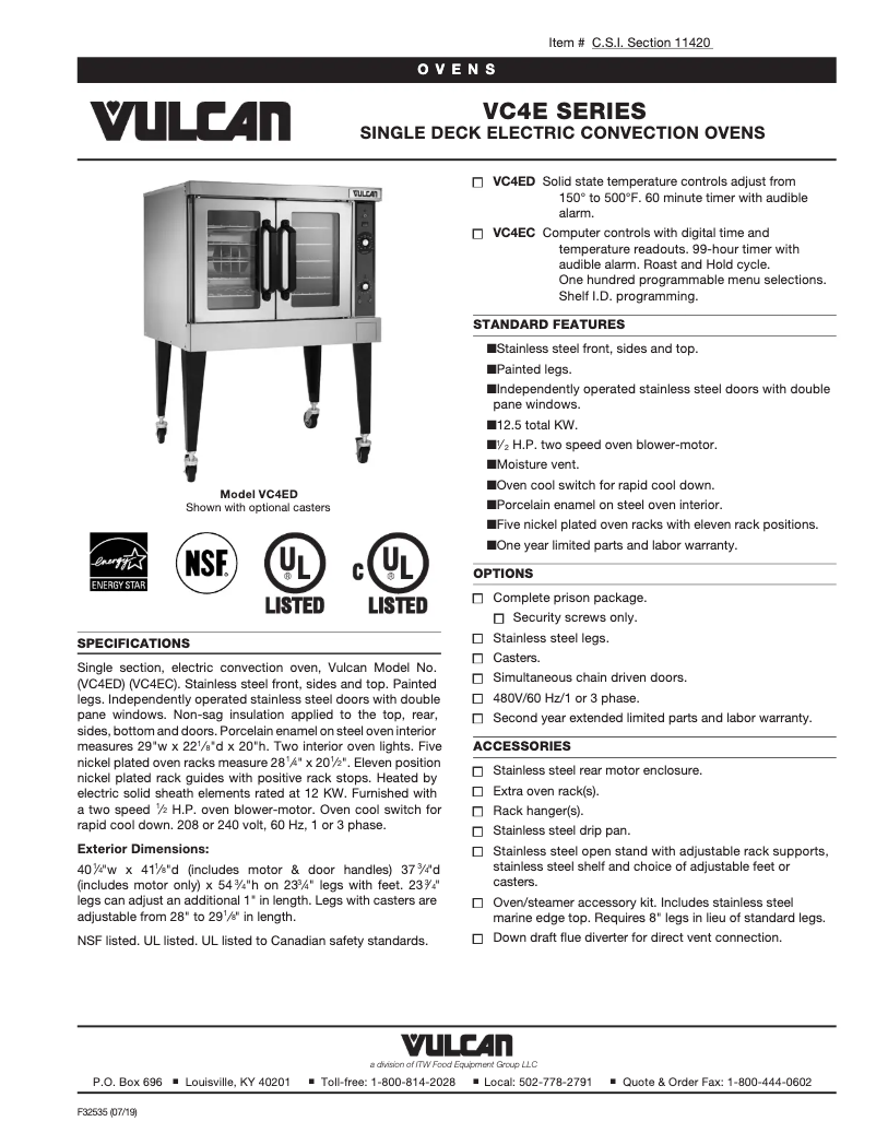 Page 1 of the manual Technical Sheet Vulcan VC4ED