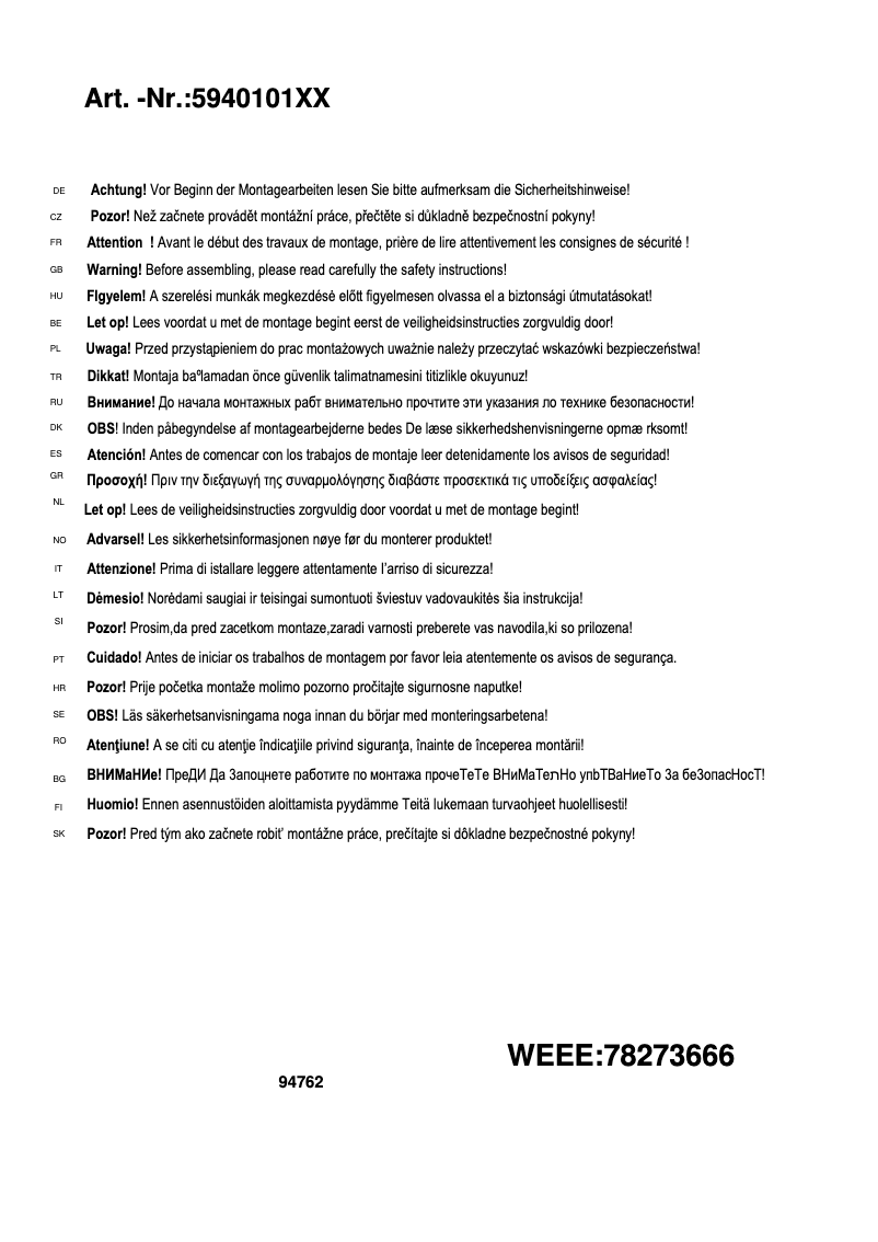 First page image of the manual for Zucca 594010106