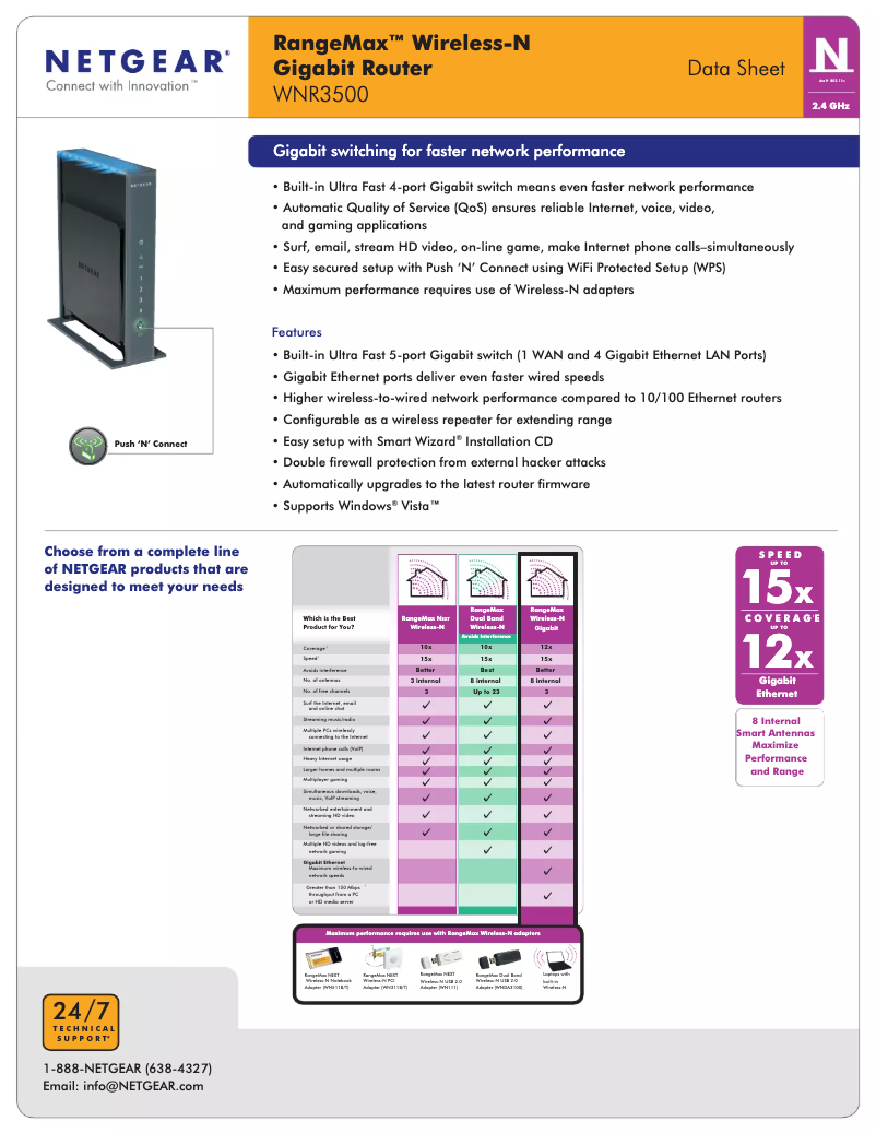 Page 1 of the manual Technical Sheet Netgear RangeMax WNR3500