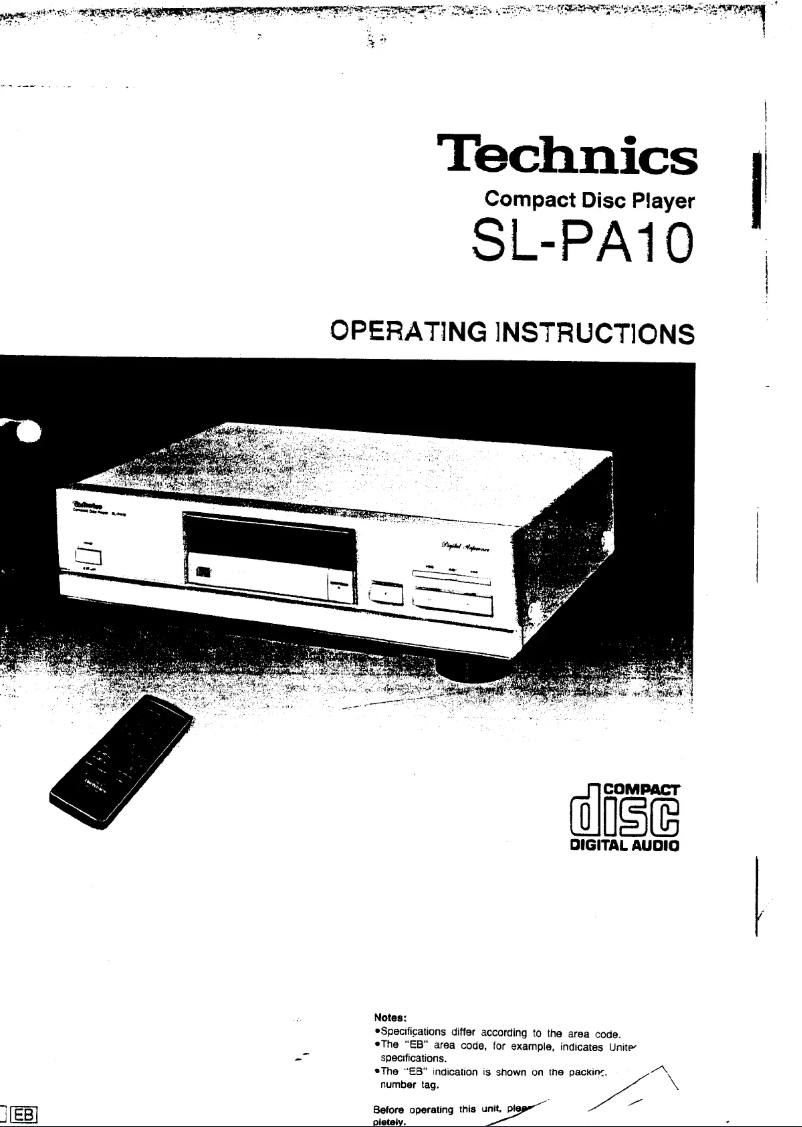 Page 1 of the manual User Manual Technics SL-PA10