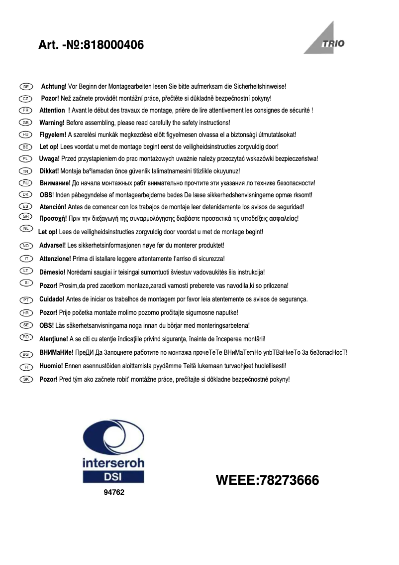 Page 1 of the manual User Manual Trio Lighting Bowie 818000406