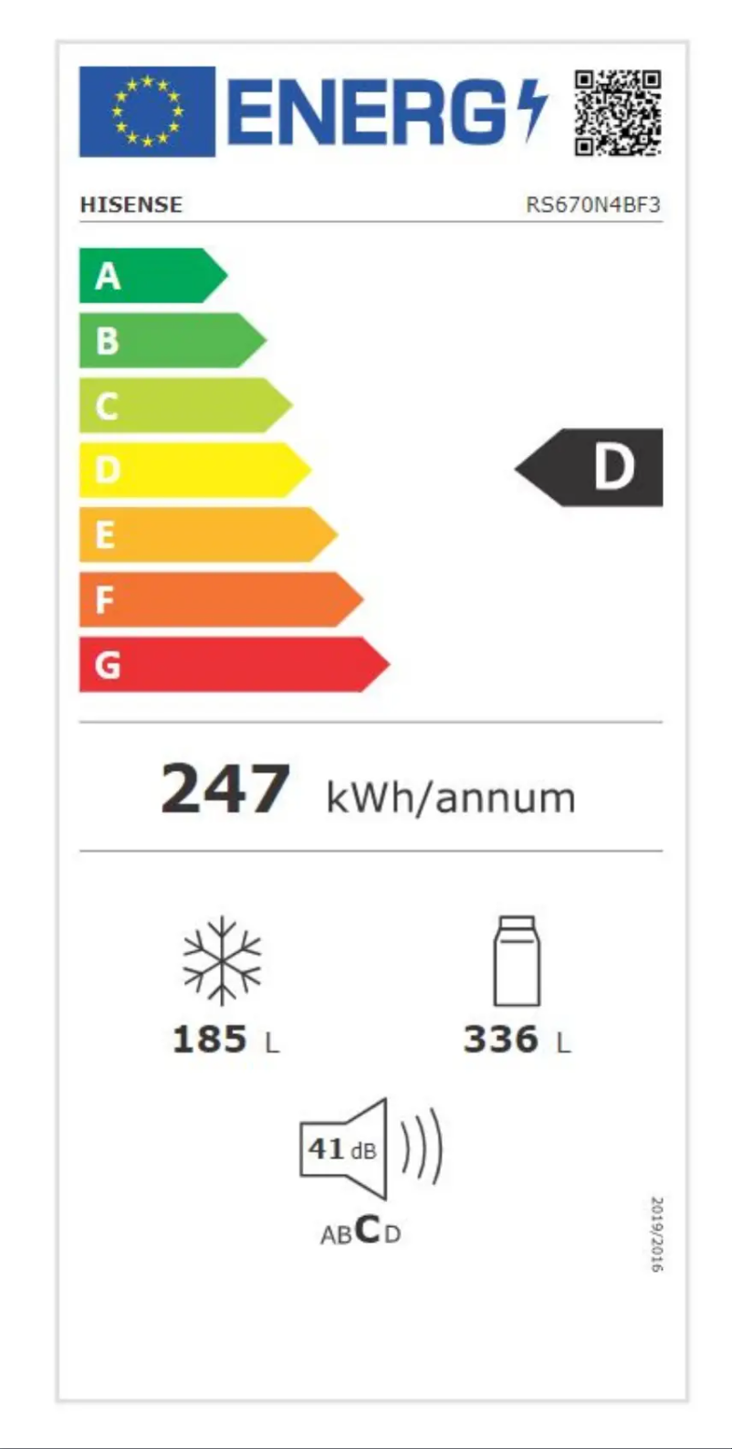 Page 1 of the manual Energy Label Hisense RS670N4BF3