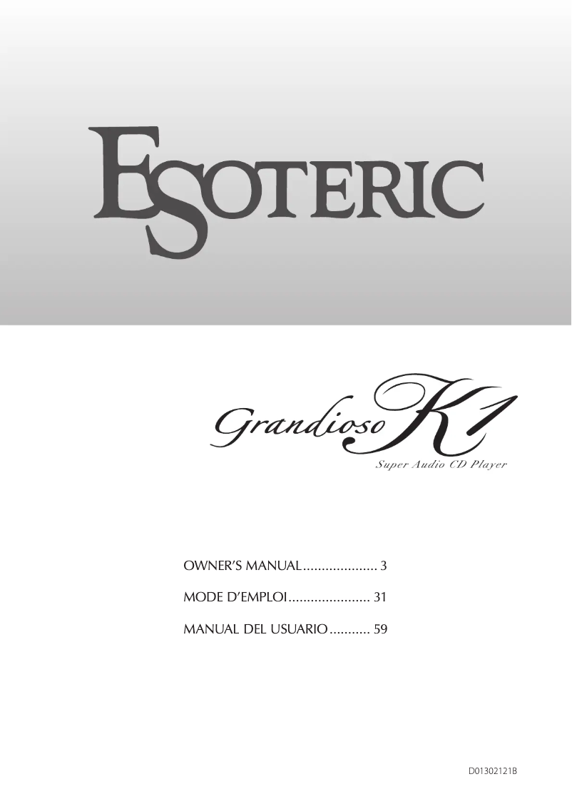 Page 1 of the manual User Manual Esoteric Grandioso K1