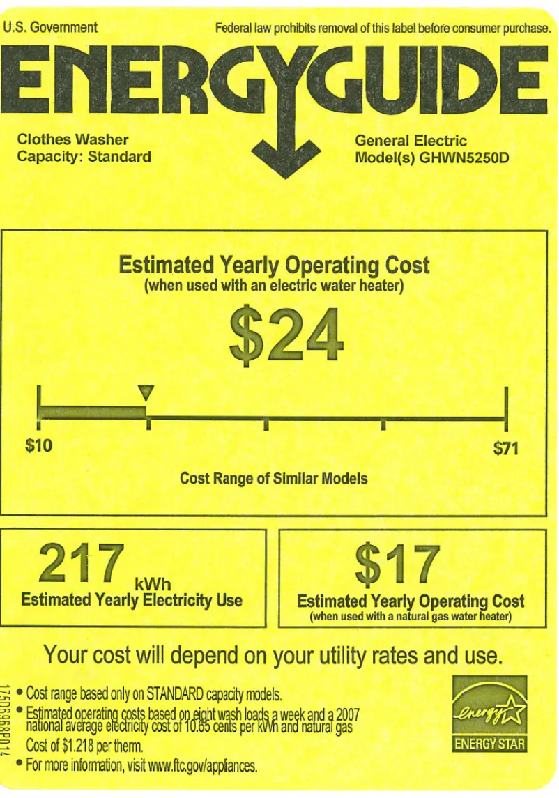 First page image of the manual for GHWN5250DWS