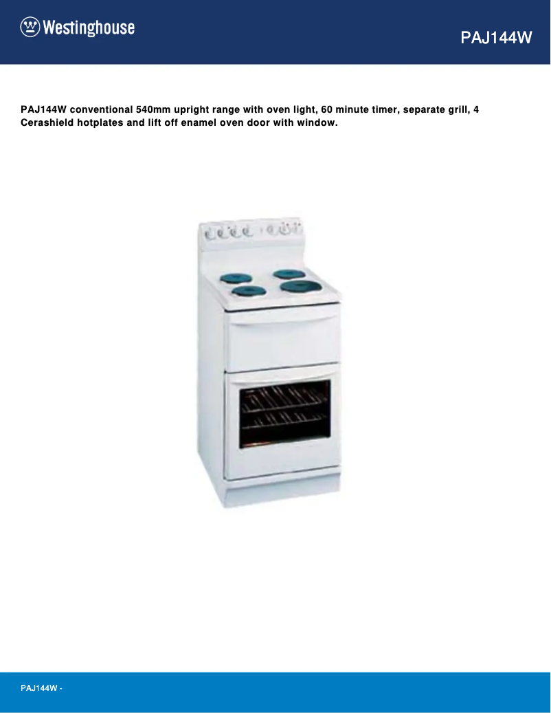 Page 1 of the manual User Manual Westinghouse PAJ144W