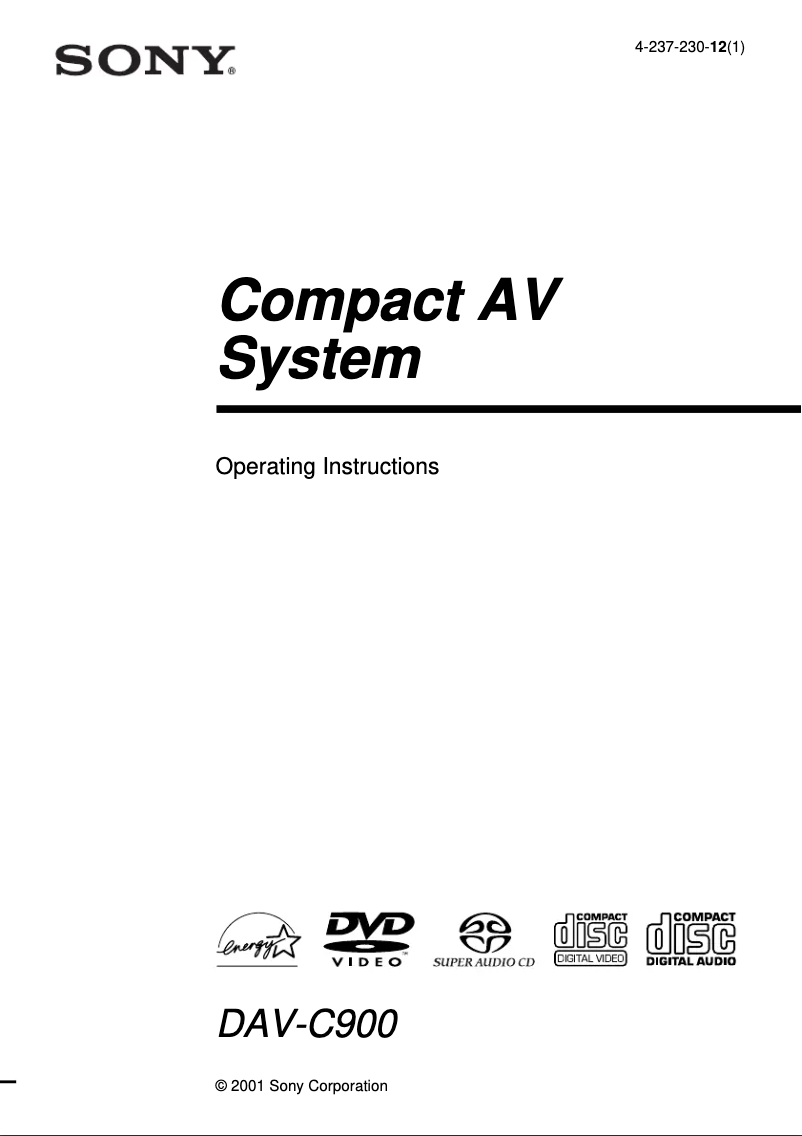 Page 1 of the manual User Manual Sony DAV-C900