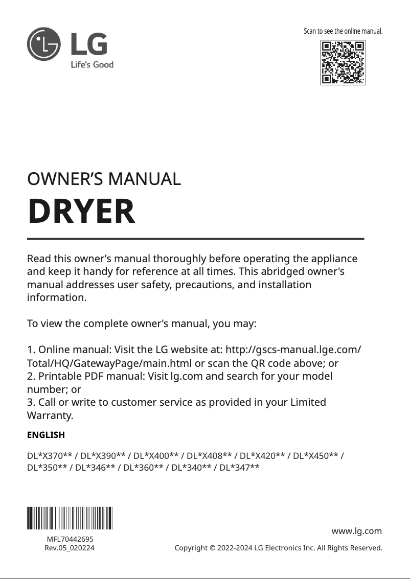 Page 1 of the manual User Manual LG DLG3471M
