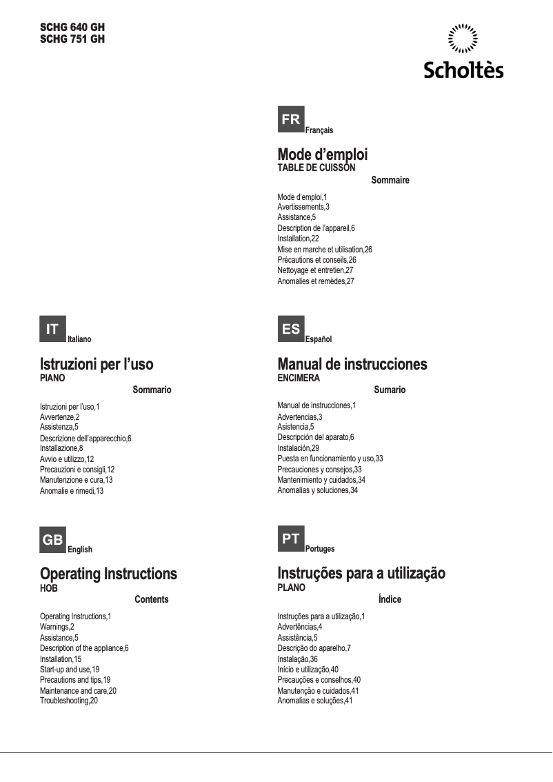 First page image of the manual for SCHG 751 GH