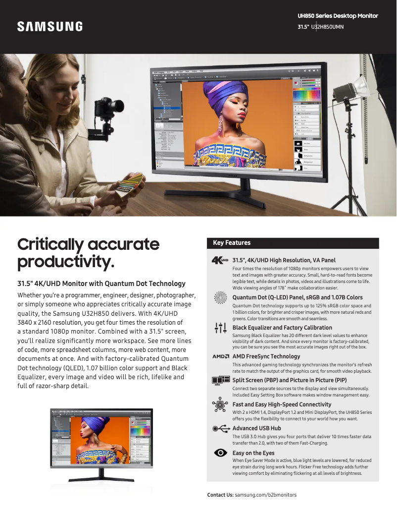Page 1 of the manual Technical Sheet Samsung LU32H850UMNXZA