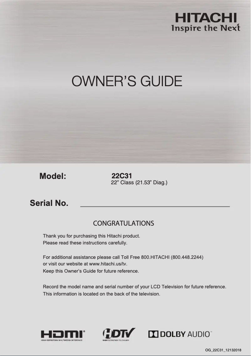 Page 1 of the manual User Manual Hitachi Alpha 22C31