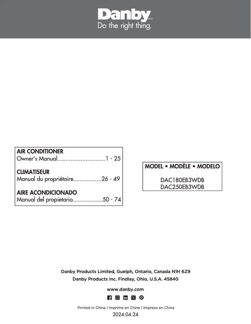 Page 1 of the manual User Manual Danby DAC180EB3WDB